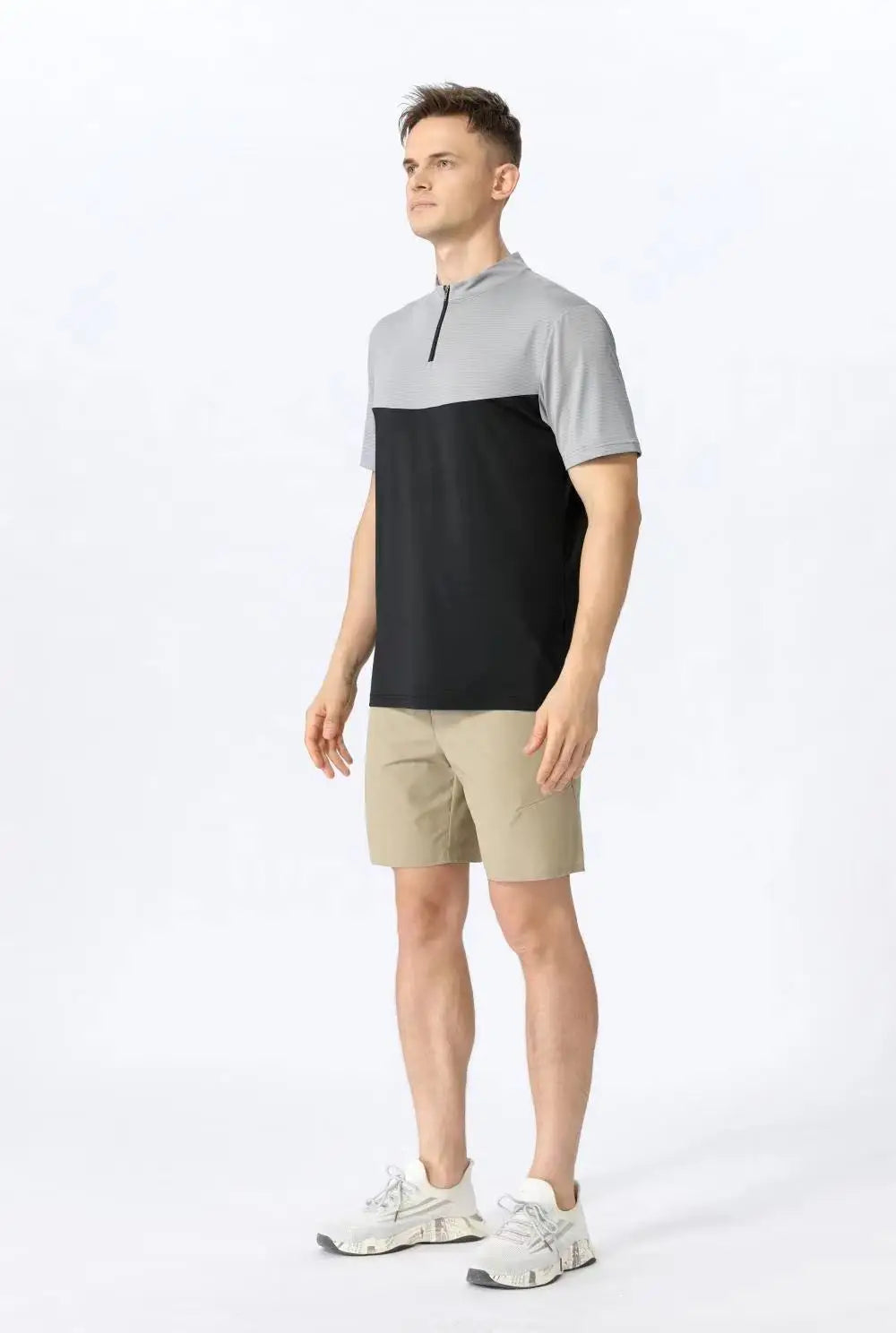 Men Slim Fit Track Top Men's Half Zipper Stand Collar Sports T-shirt with Short Sleeves for Running Fitness Training Breathable