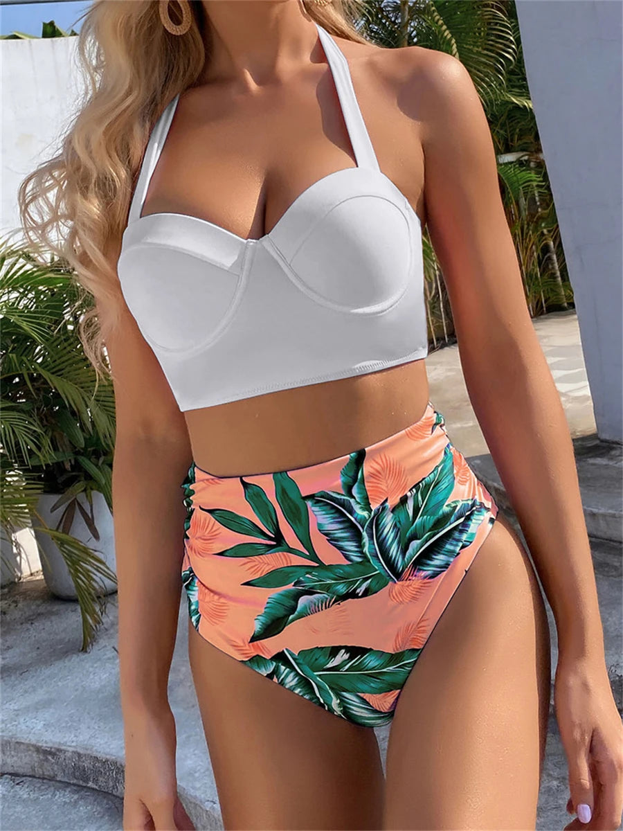 Push Up Swimsuit Women High Waist Bikini Set Butterfly Print Swimwear Female Padded Bathing Suit Swimming Beachwear Summer