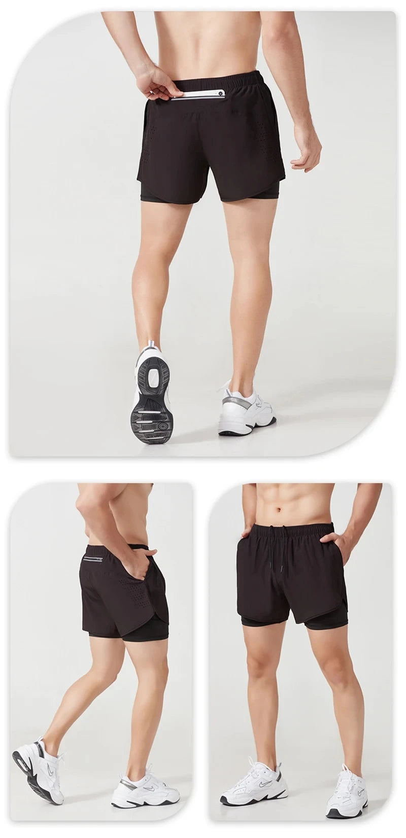 Running Shorts Sportswear 2 in 1 Training Short Pant Summer Double-deck Beach Homme Jogging Clothing Gym Sport Shorts Men