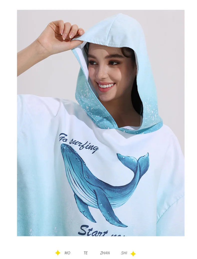 Poncho Towel Change Robe Poncho Quick-drying Hooded Bath Towel Swimming Robe Beach Swimming Surfing Towel Adult