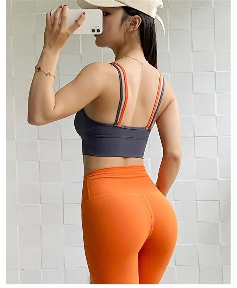 PofyBofy Womens Scoop Neck Longline Sports Bra - U Back Adjustable Straps Workout Crop Tank Top 2 in 1 Longline Workout Yoga Bra