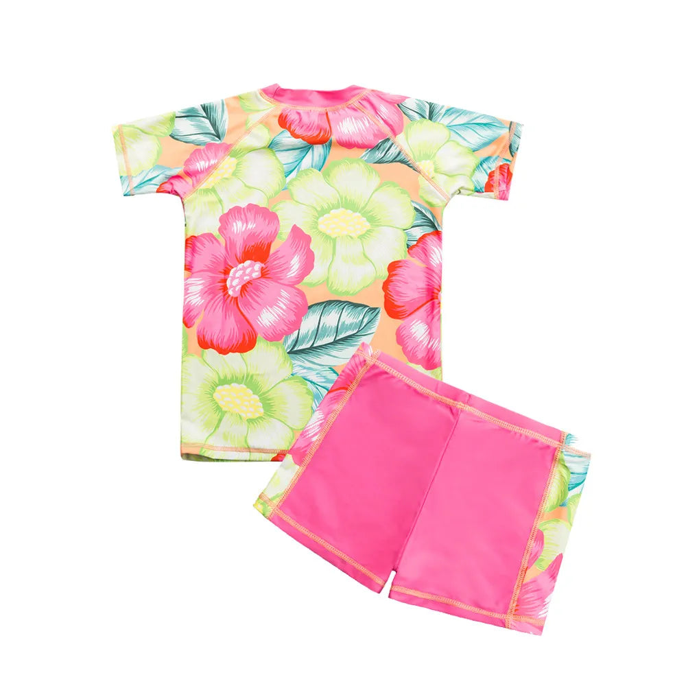 Wishere Girls Swimsuit Children's Rashguard Short Sleeves Baby Bathing Suit Kids Swimwear Summer Swimming Sunsuit