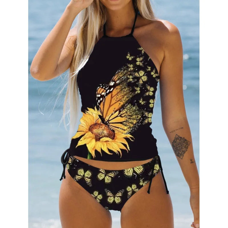 Women's Bathing Suit Coconut Drawstring Side Halter Neck Tankini Set Summer Beach Wear Cute Swimwear Women Swimsuit Bikini