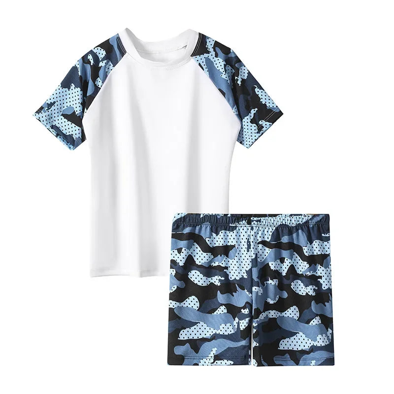 Camouflage Kids Swimsuit Boy Swim Trunks Set Surf Suit Boys Split Short Sleeve Swimsuit Korean Version Baby Swimsuit Plus Size