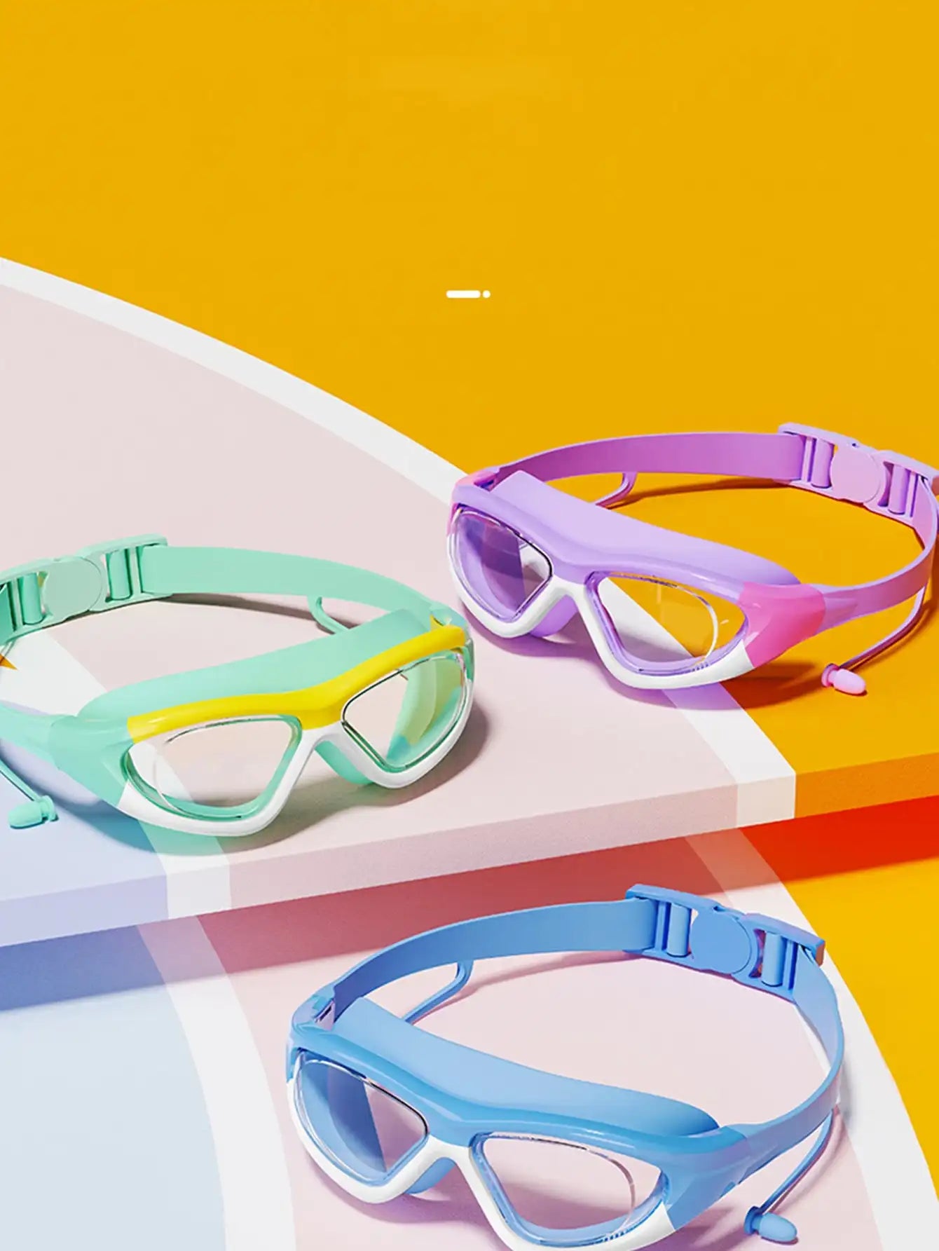 Children's High-definition Waterproof And Anti Fog Swimming Large Frame Glasses, Convenient Goggles Silicone Connected Earplugs