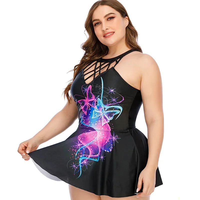 Large Size XL-10XL Women Halter Swimdress Tankini Set Plus Size Two Piece woman long skirt swimwear women Beachwear bathers