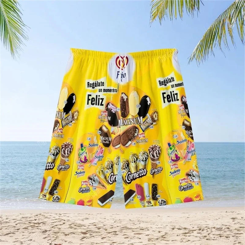 Ice Cream 80s 90s 3d Printed Surfing Board Shorts Cool Summer Street Hip Hop Swim Trunks For Men Vacation Beach Ice Shorts
