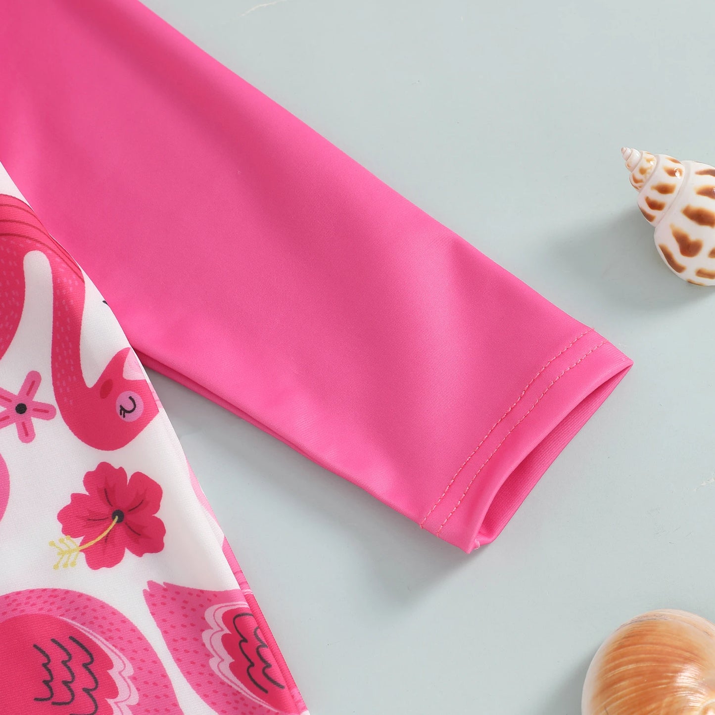 Toddler Girl Rash Guard Swimwear Sunhat 2Pcs Bathing Suit Set Infant Long Sleeve Swimsuit Flamingo Print Half Zipper Beachwear
