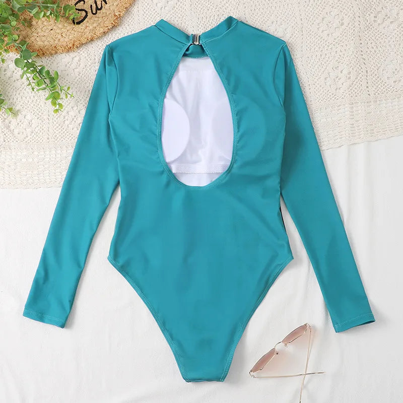 Surfing Sport Long Sleeves Swimsuit For Women Floral Printed High Quality Swimwear Patchwork Bathing Suit Tropical Summer