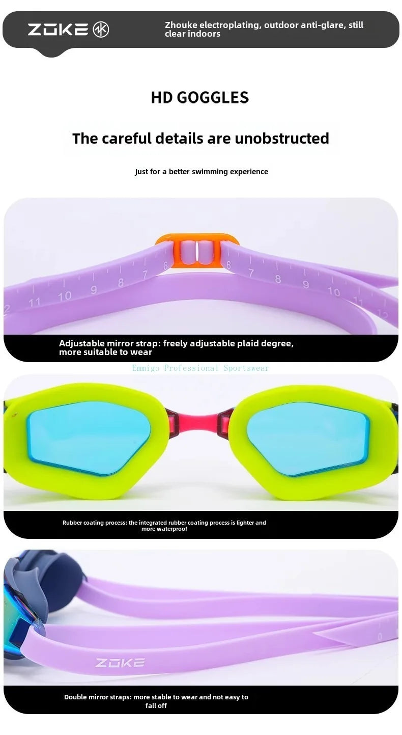 Professional Swim Goggles For Competition Zoke Electroplated Anti-Fog Swimming Goggles High-Definition Lenses With Clear Vision
