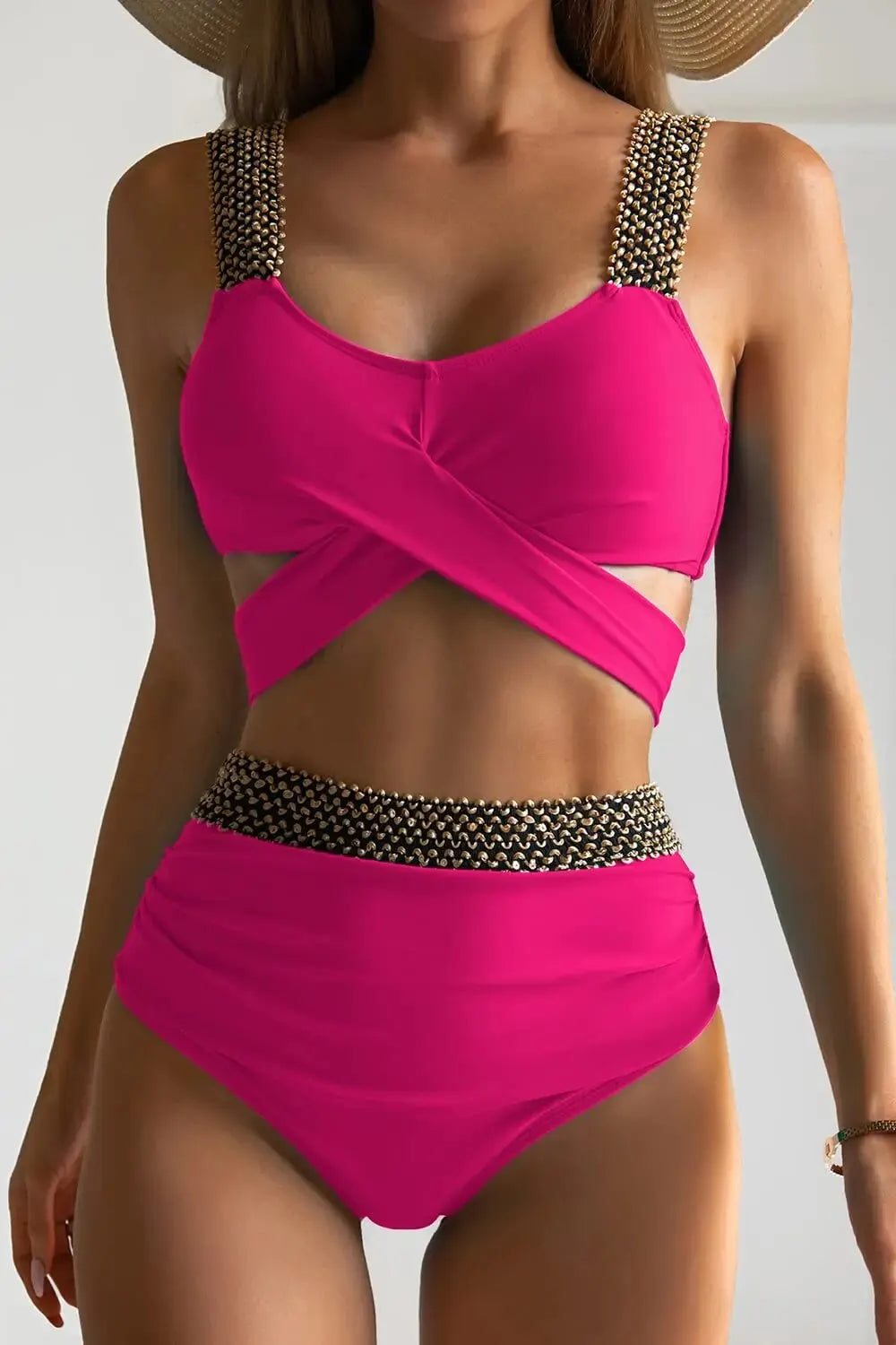 Cross High Waist Bikinis Women Black Swimwear Solid Swimsuit Female Beachwear Summer Bathers Bathing Suit Swimming