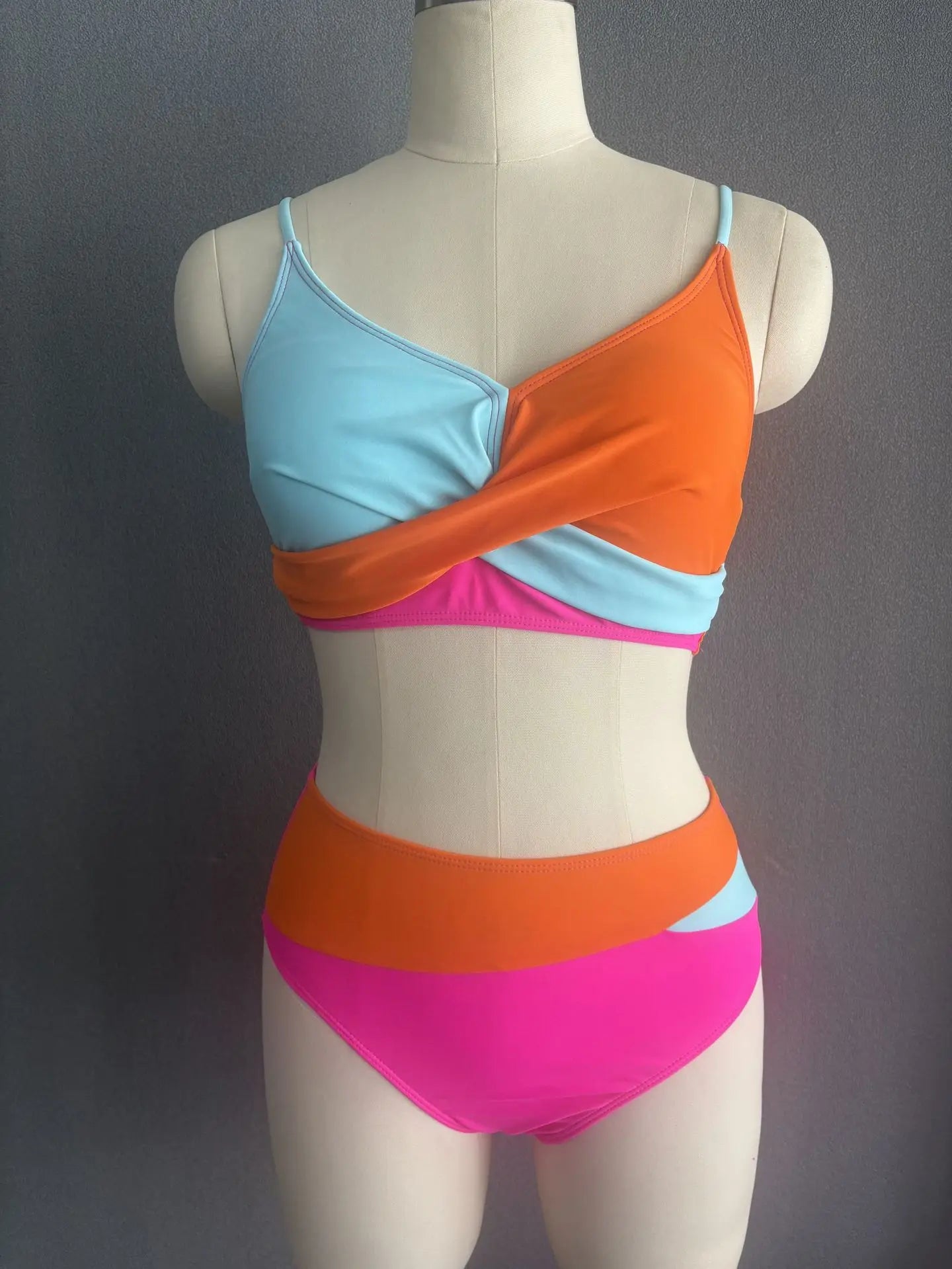 Color Block Bikinis Two Pieces Swimsuit Women Swimwear Beach Wear Bathing Suits Brazilian High Waist Bikini Set