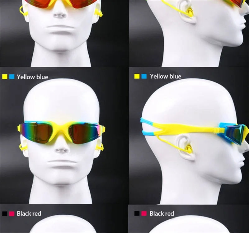 Professional Swimming Goggles for Men and Women, Silicone Anti-Fog, UV Adjustable, Multicolor Swimming Glasses with Earplug