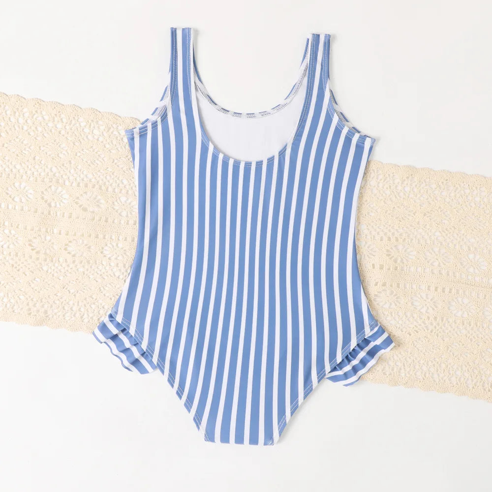 Teenage Girls Striped Ruffle One Piece Swimsuit 7-12 Years Retro Children's Swimwear Teens Bathing Suits for Kids Beachwear