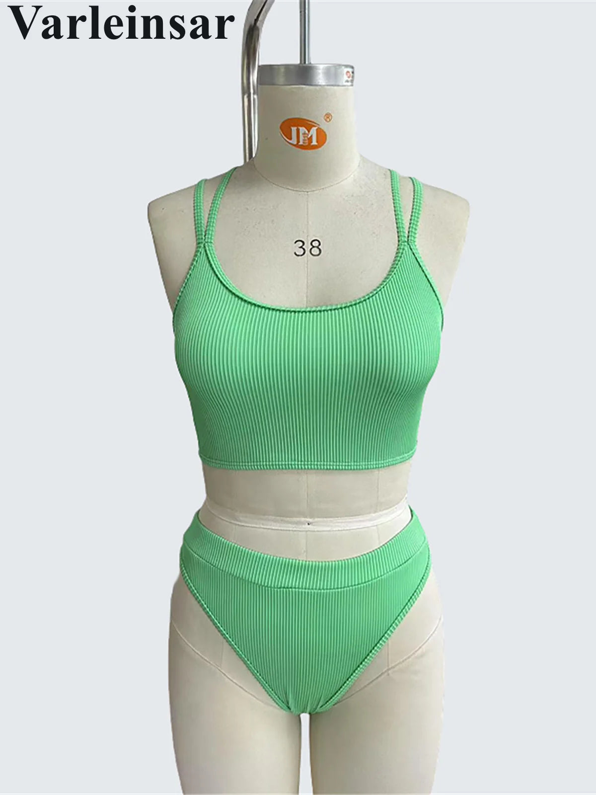 S - XXL Ribbed Cross Back Mid Waist Bikini Female Swimsuit Women Swimwear Two-pieces Bikini set Bather Bathing Suit Swim