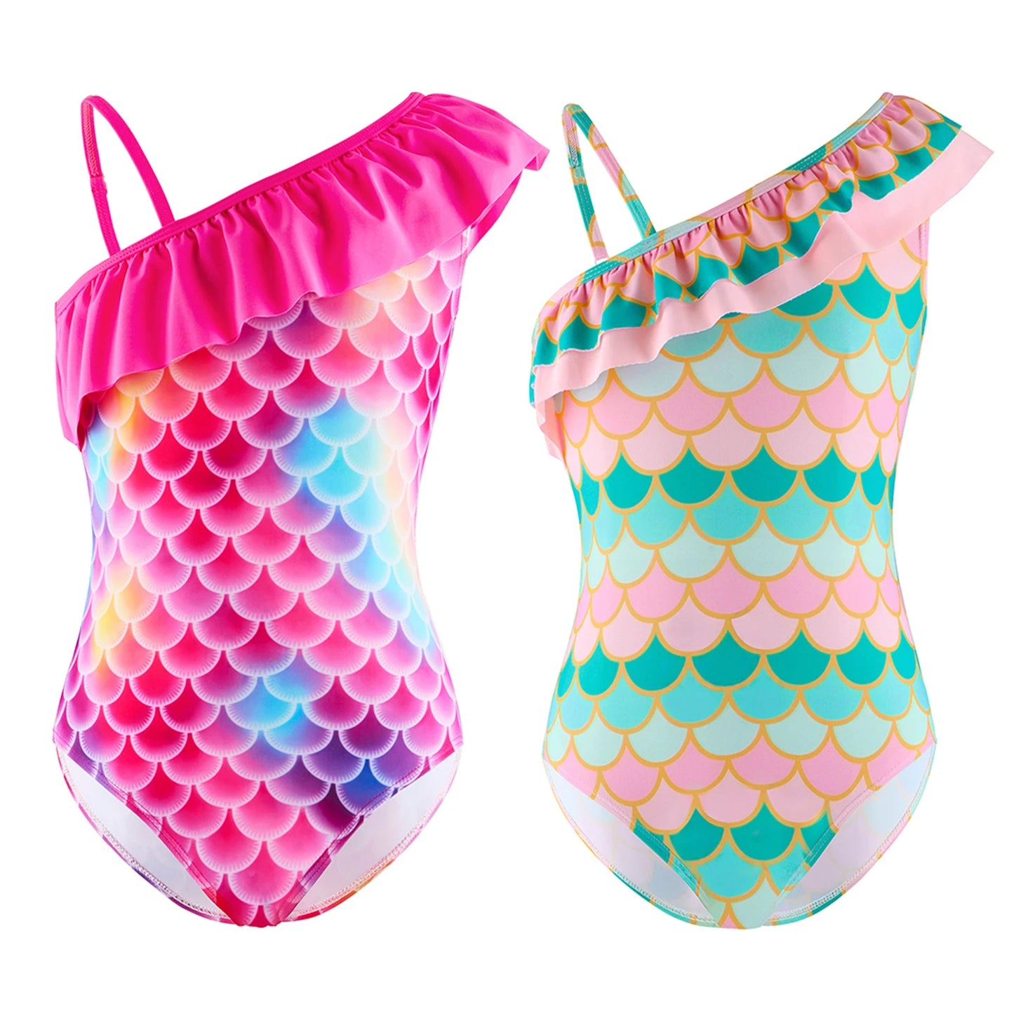 3D Printed Kids Mermaid Swimsuit Girls Mermaid Costume Flounce Sleeves Summer Bathing Suit Pool Beach Party Swimwear Children