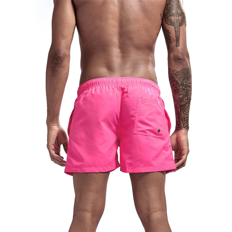 Mens Swim Trunks with Mesh Lining Side Pockets Solid Beach Shorts Quick Dry Lightweight Drawstring Board Shorts Summer Swimwear
