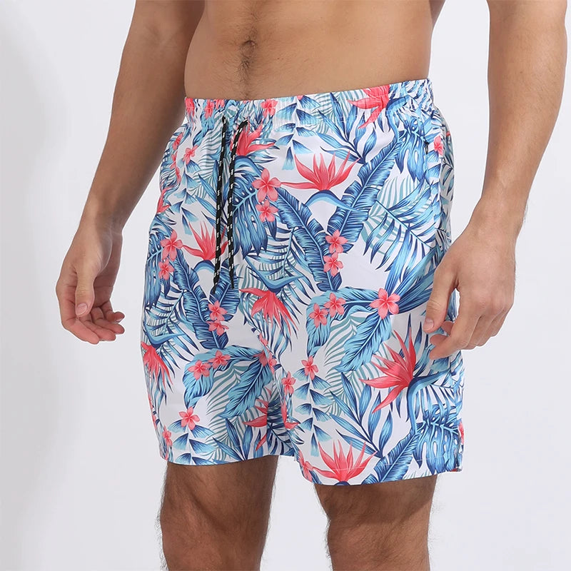 Summer Men's Surfing Swimwear Short Pants Fitness Exercise 2+1 Double Layer Beach Printed Shorts Male Sports Clothing