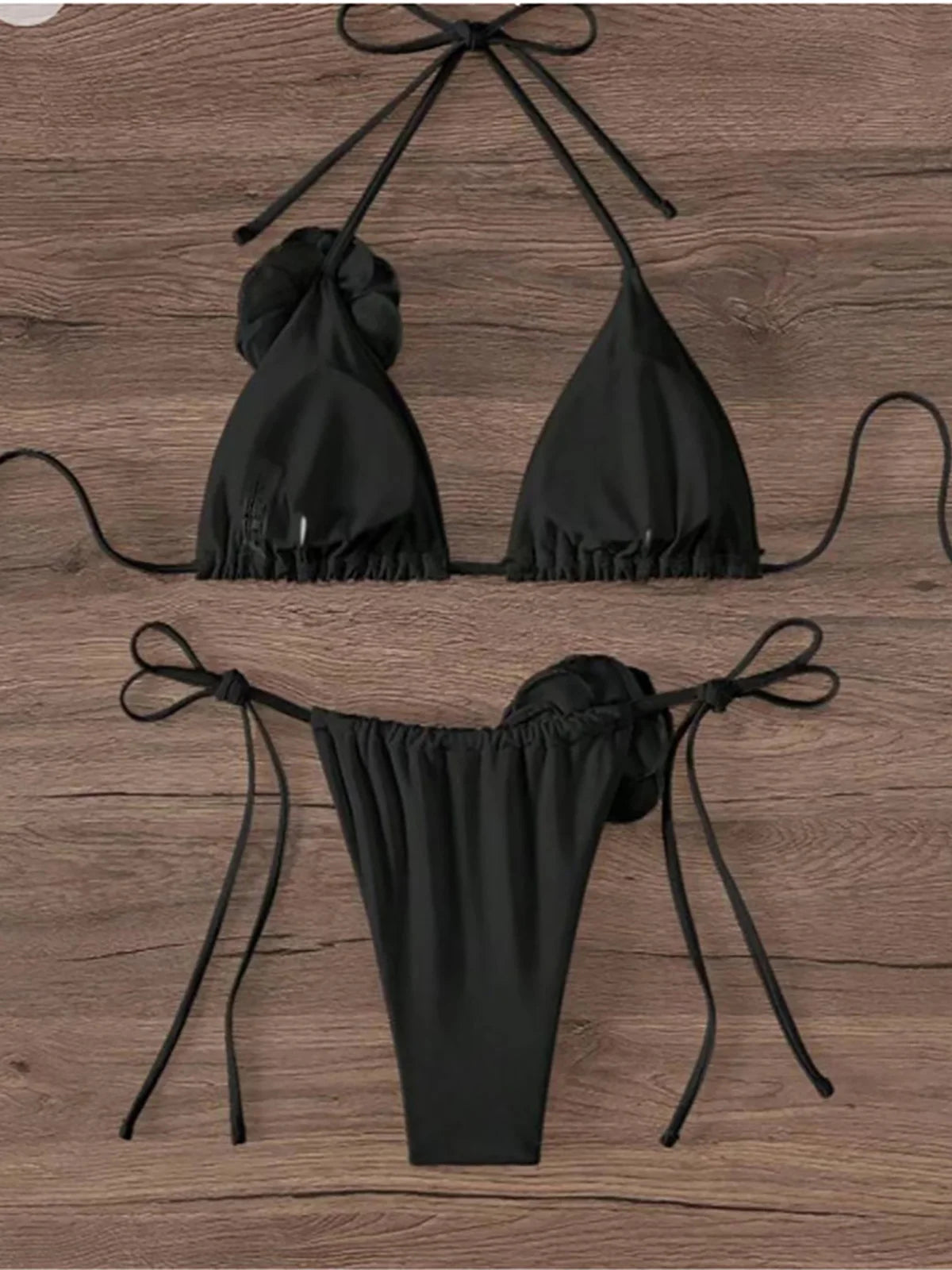 S - XL 3D Flowers Halter Strappy Bikini Women Swimwear Female Swimsuit Two-pieces Bikini set Bather Bathing Suit Swim