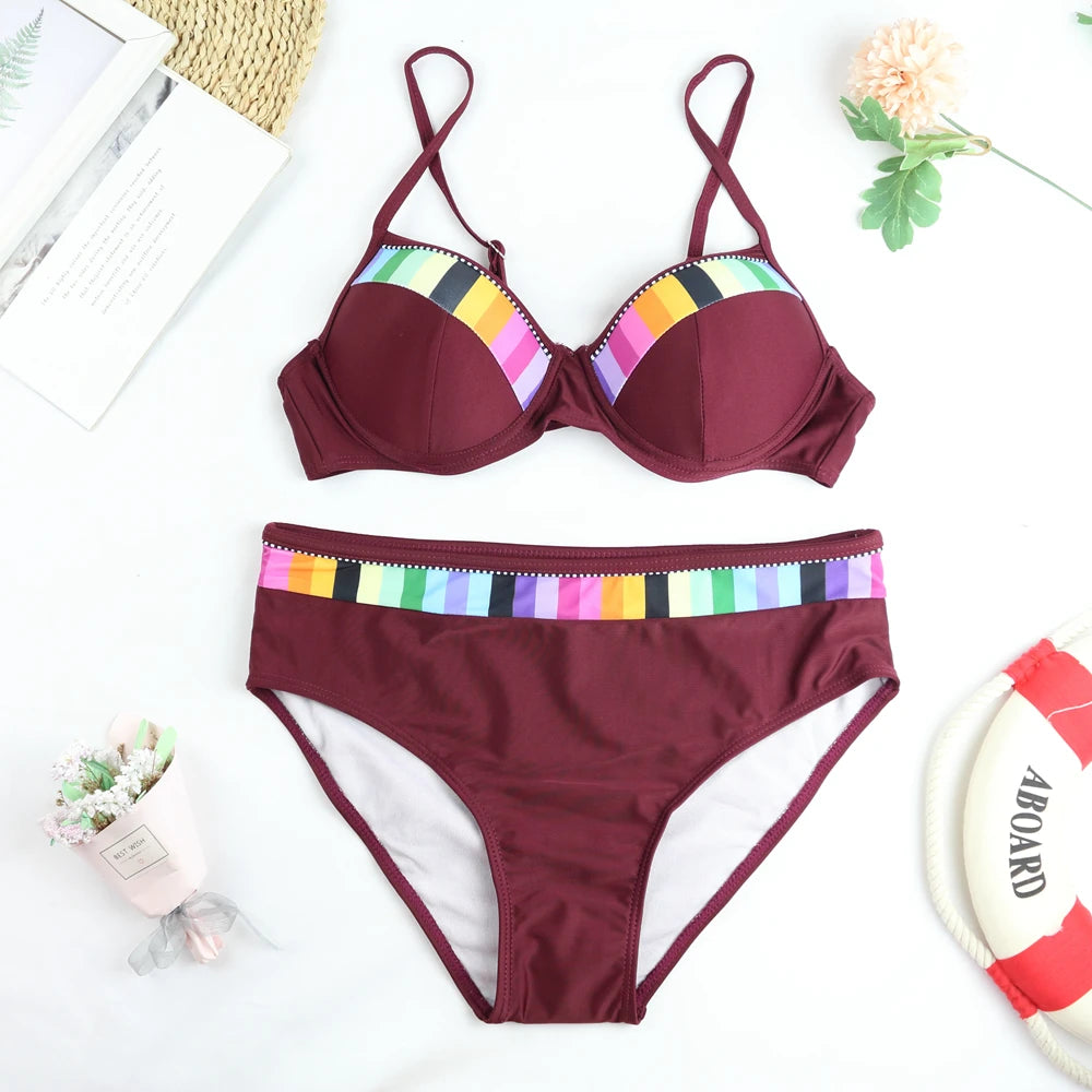 Swimwear Women Push Up Bikini Set Vintage Solid Brazilian Swimsuit Bathing Suit Beachwear Bathers