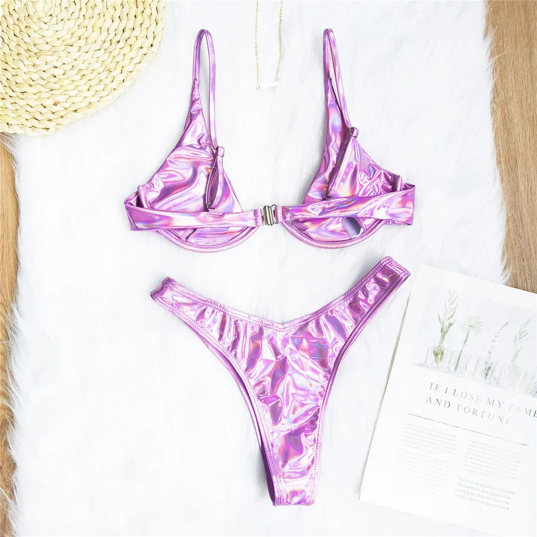 S - XL V-bar Underwired Bikini Female Swimsuit Women Swimwear Two-piece V shape Wire Bikini set Bather Bathing Suit Swim