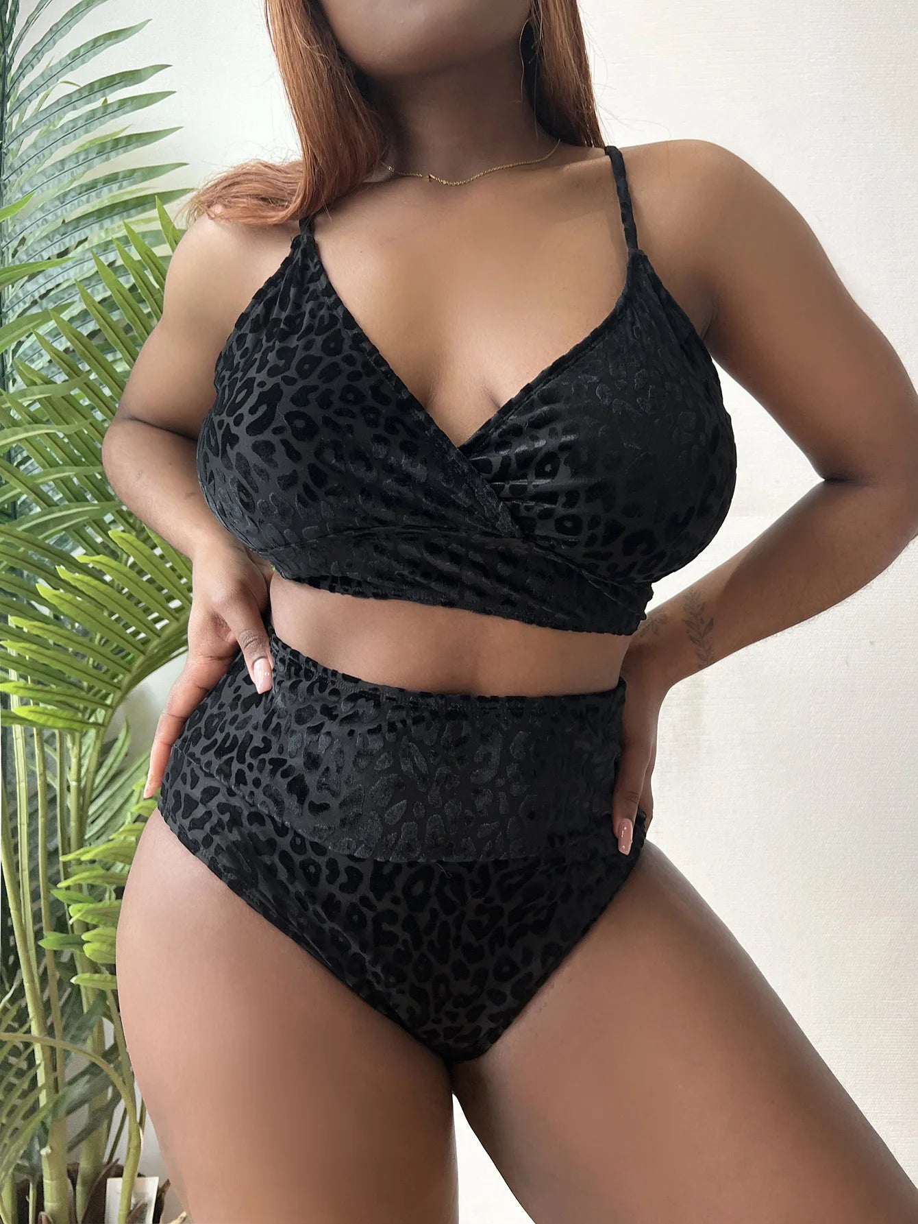Large Leopard Print Swimwear Women Plus Size Lace Up Separate Swimsuit 2 Piece High Waist Bikini Set Bathing Suit