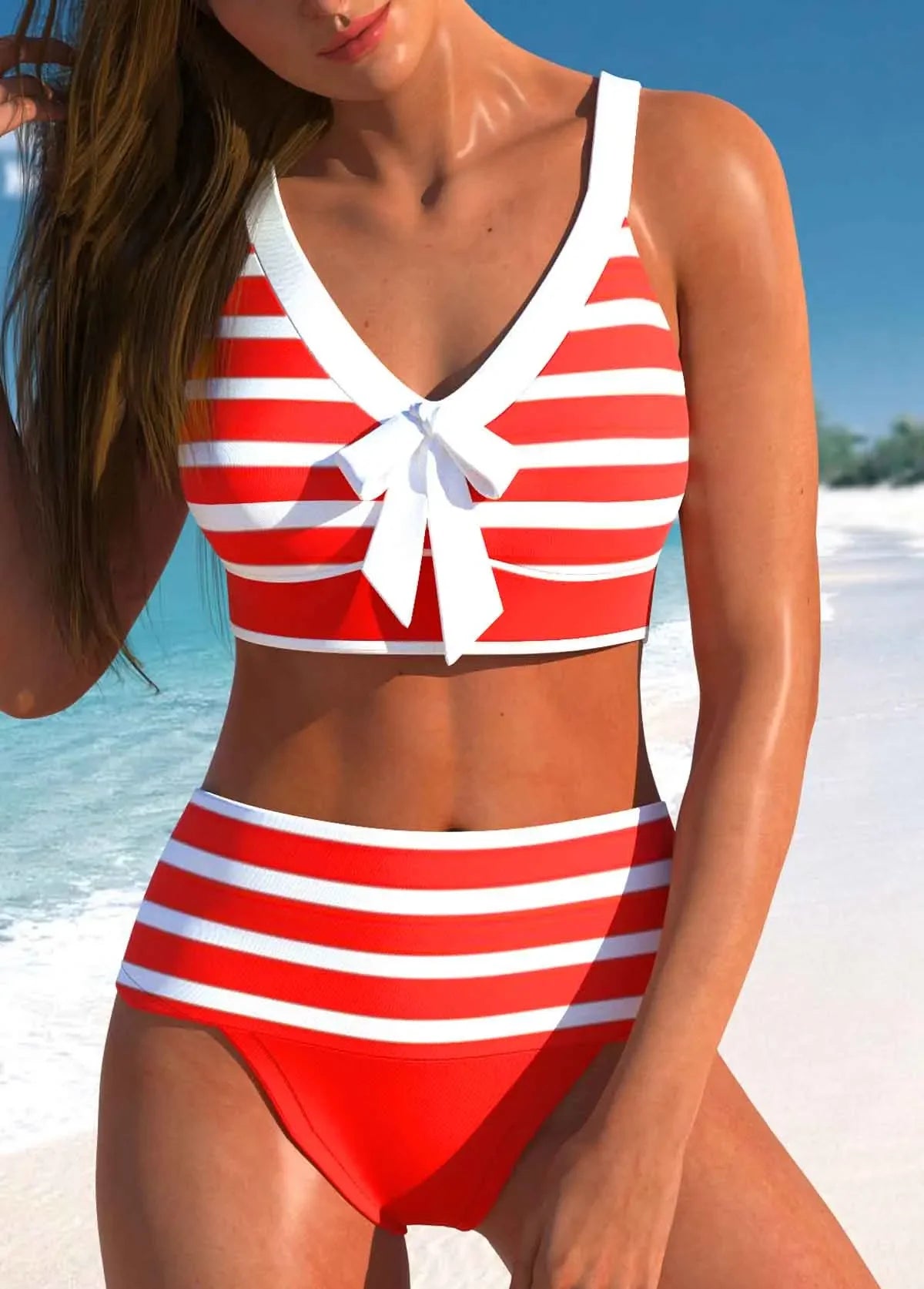 Women's Summer Two-piece Swimsuit with Black and White Printed Lace Up Casual Beach Swimsuit S-6XL