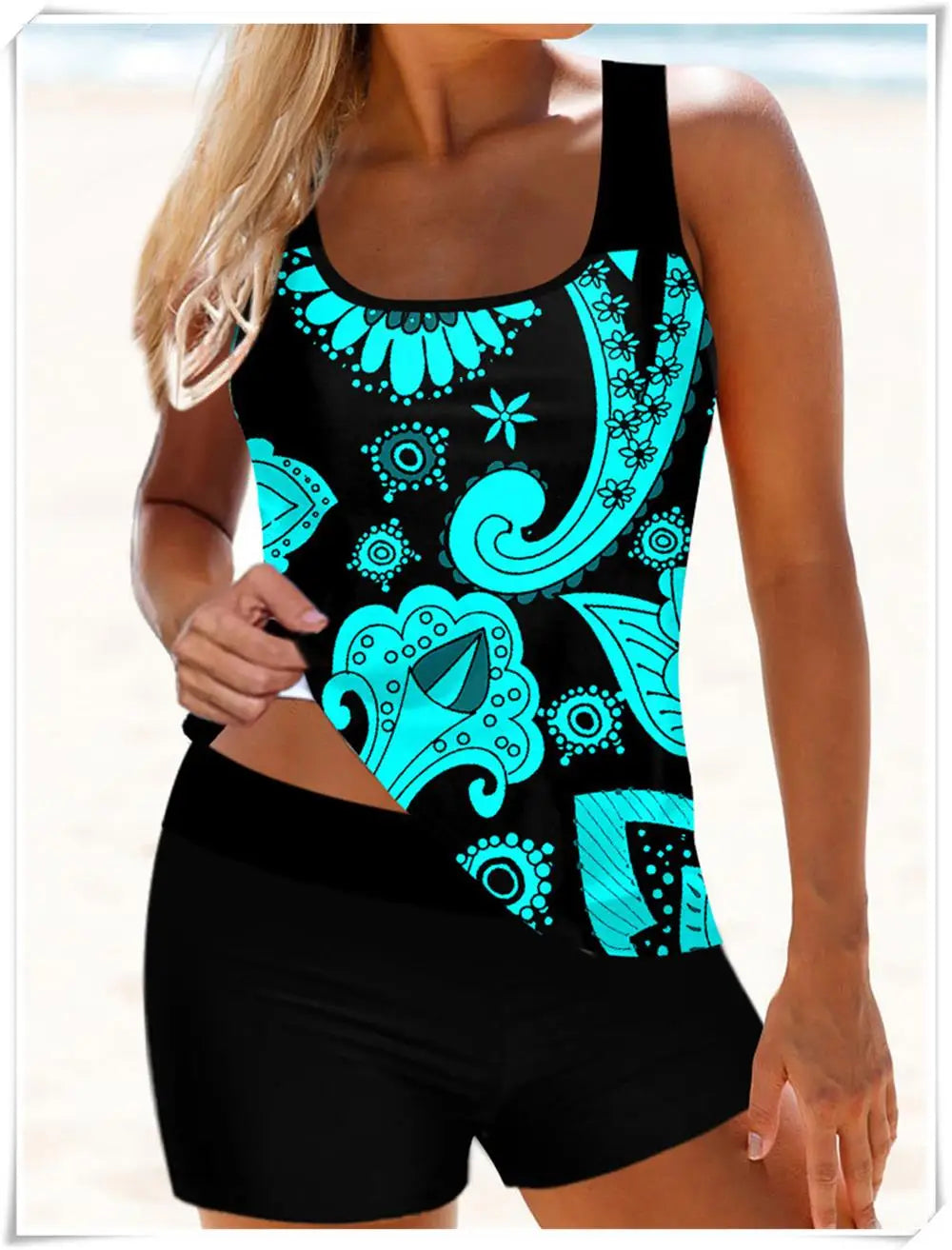 Strap Tankini Swimsuit Women Two Piece Padded Swimwear Female High Waist Bathing Suit Printed Swimming Summer Beachwear