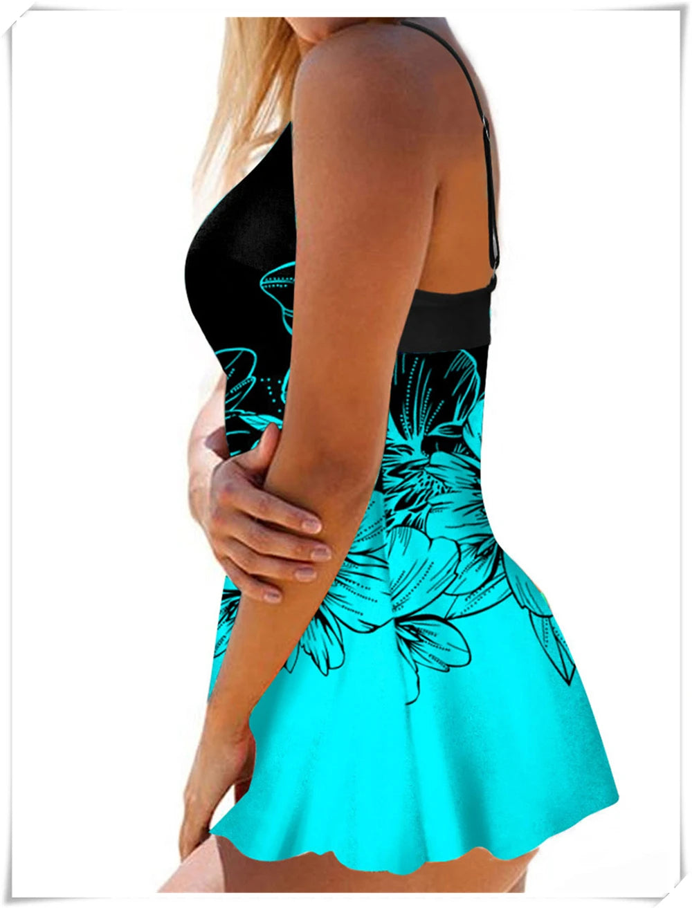 Floral Printed Tankini Two Piece Swimsuit Women Strap Swimwear Female Sports Summer Shorts Bathing Swimming Suit Beachwear