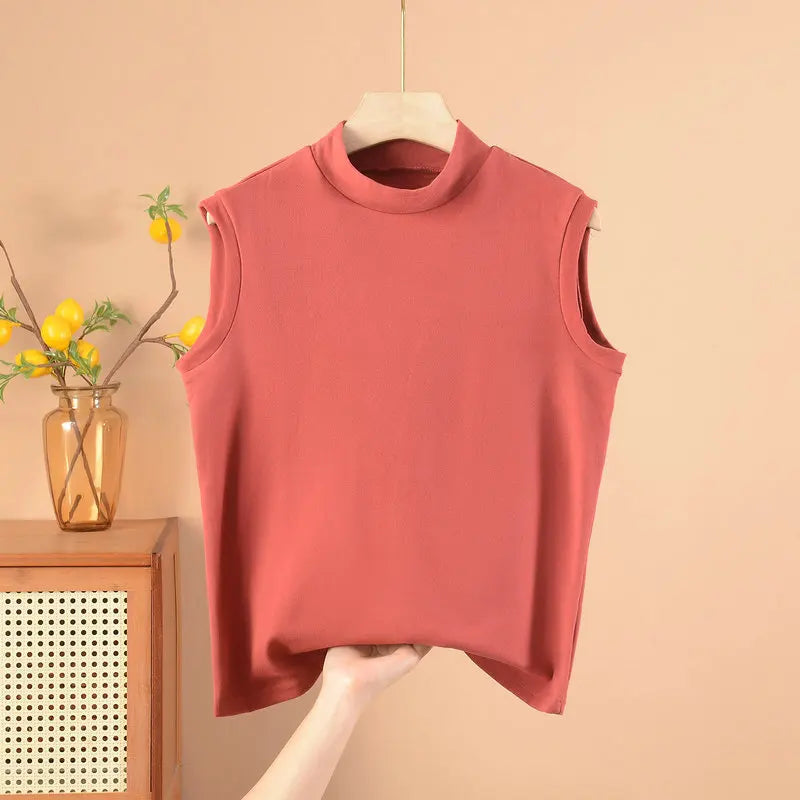 XL to 8XL Plus size Autumn winter warm Tank Tops Mock Neck sleeveless tops Women's thick Vest Solid color bottoming undershirt