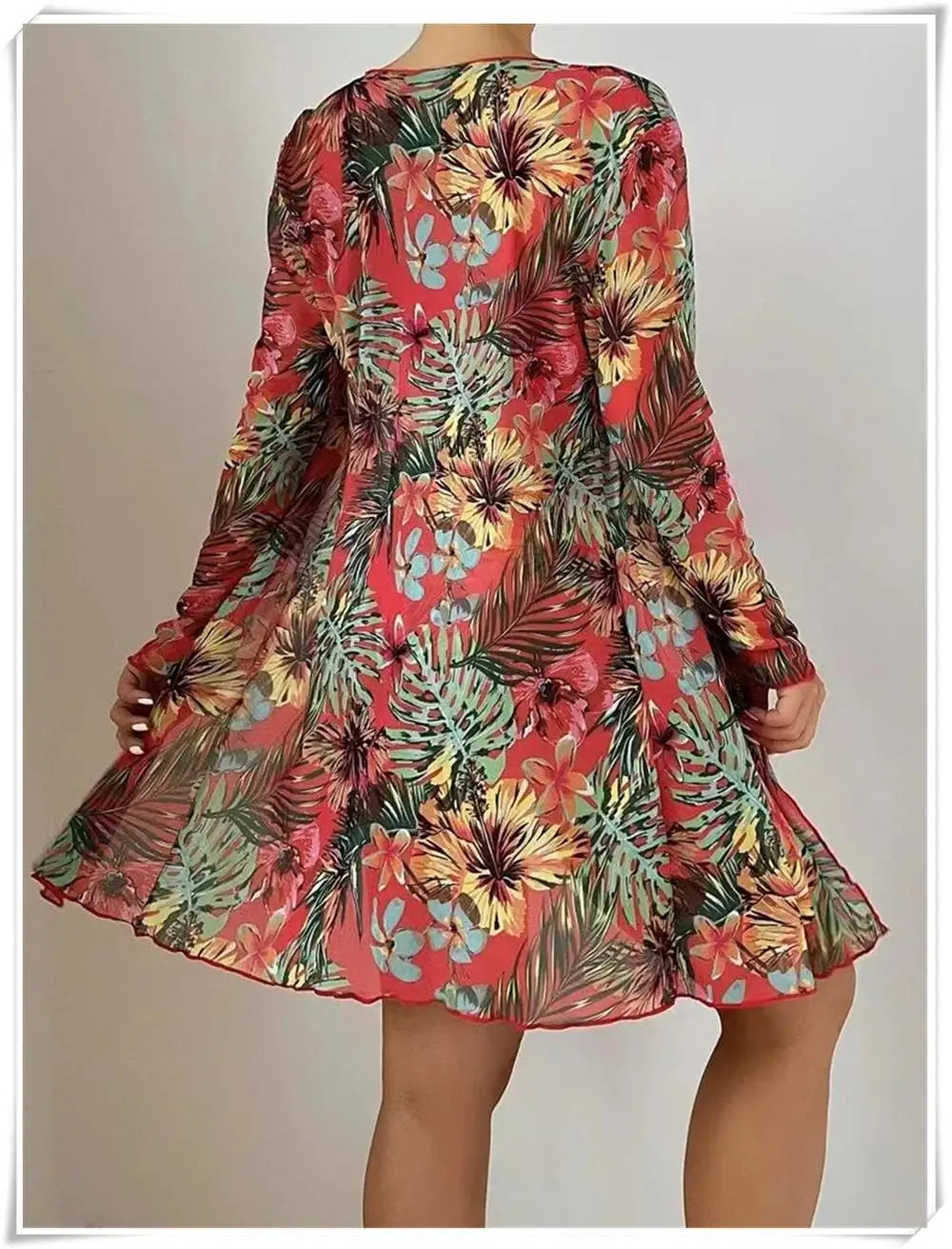 3 Piece Bikini Set Women Cover Up Swimwear Female Tropical Printed Swimsuit Push Up Beachwear Long Sleeve Bathing Suit