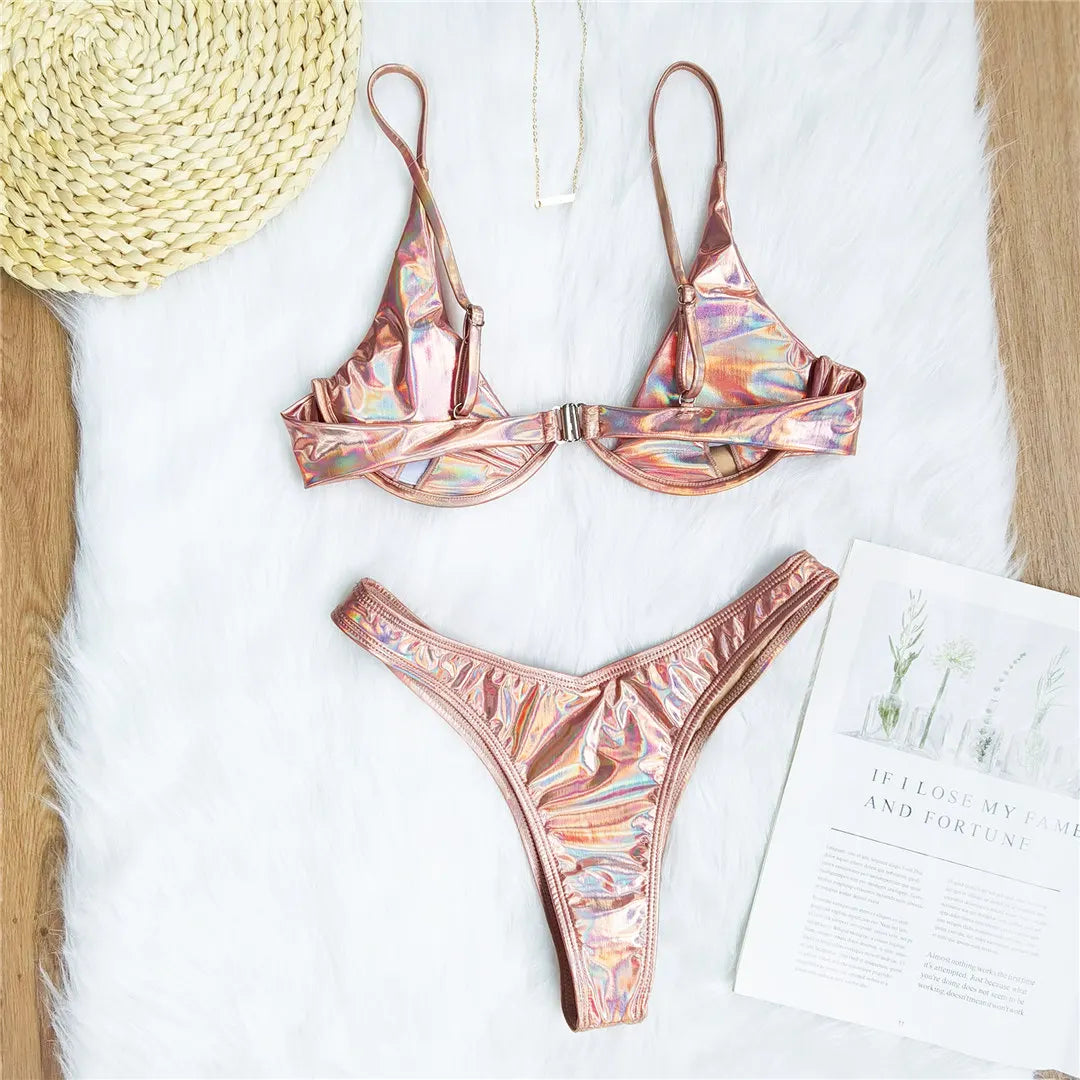 S - XL V-bar Underwired Bikini Female Swimsuit Women Swimwear Two-piece V shape Wire Bikini set Bather Bathing Suit Swim
