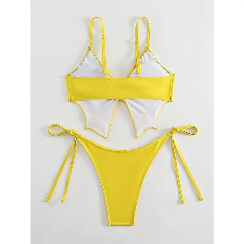 Butterfly Print Strapped Swimwear Women Tied High Cut Bikini Set Push Up Swimsuit Backless Summer Beach Bathing Suit Bathers