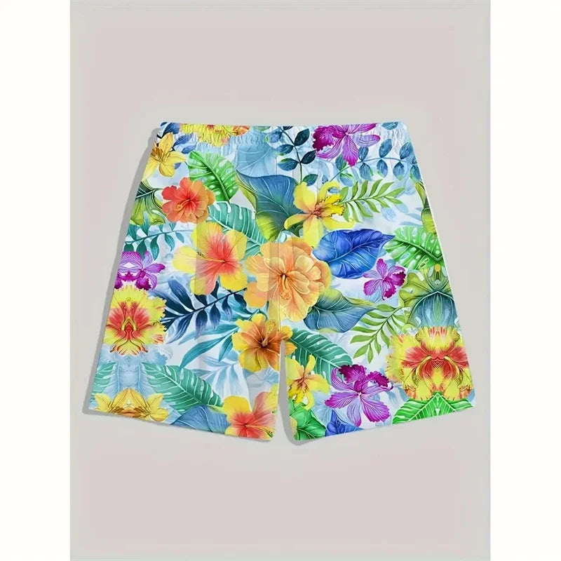 Flowers & Dragon Designs 3D Printed Colorful Neon Short Pants For Men Dragon Landscape Pattern Beach Shorts Summer Casual Street Breathable Swim Trunks
