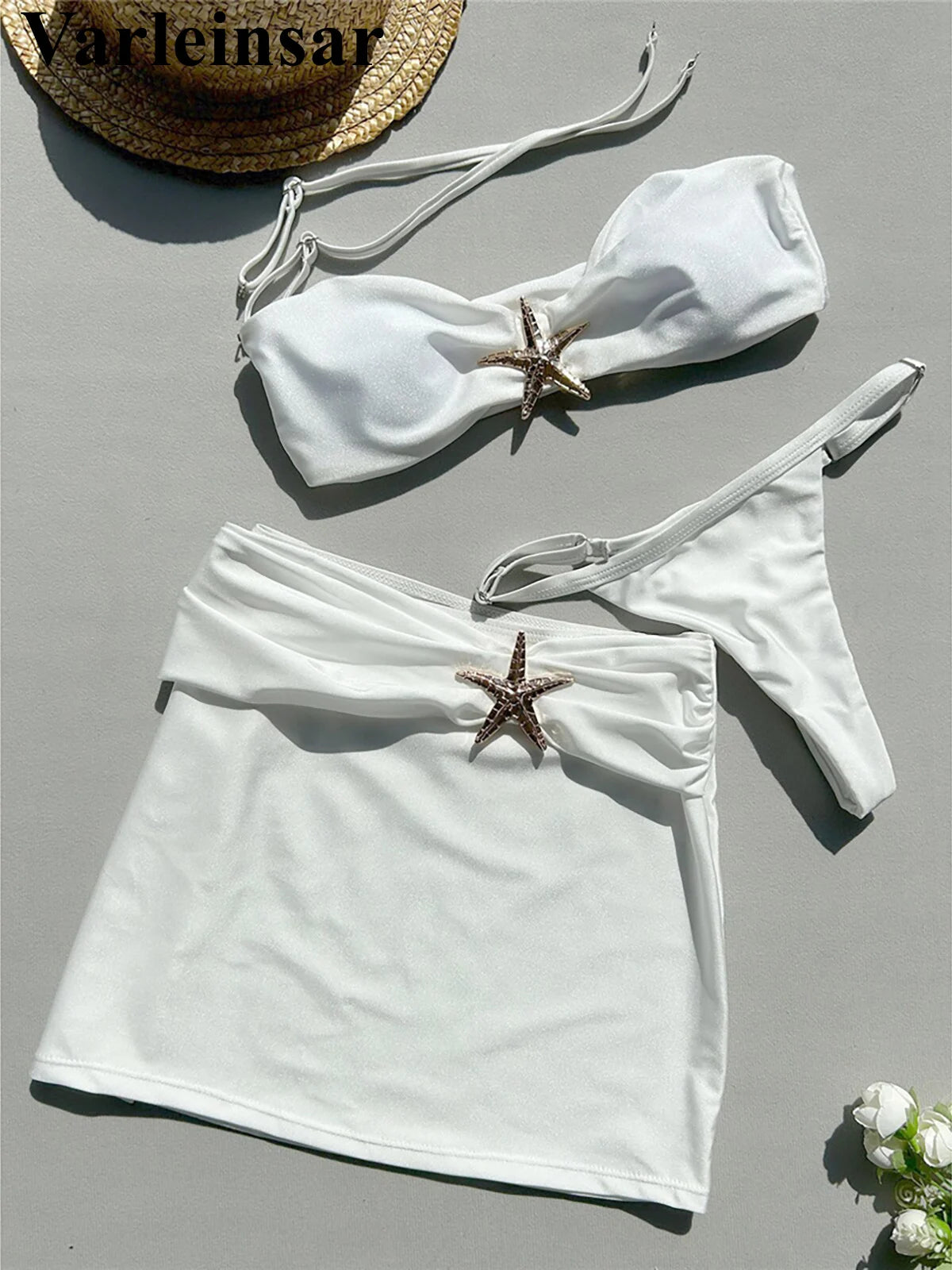 With Skirt Metal Star High Leg Cut Bikini Women Swimwear Female Swimsuit Three-pieces Bikini set Bather Bathing Suit Swim