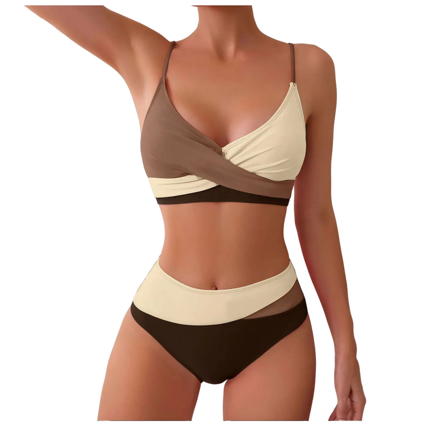 Bikini Set Women's 2 Piece Swimwear Cross Ruched Swimsuit High Waisted Push Up Bikinis Summer Beach Vacation Ladies Bathing Suit