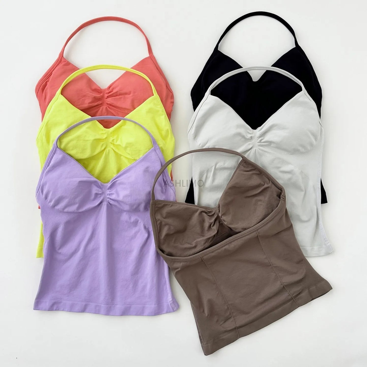 Longline Strappy Gym Top Backless Gym Clothes Women Scrunch Built-in Bra With Removable Cups Yoga Tank Tops