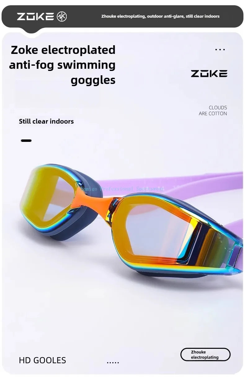 Professional Swim Goggles For Competition Zoke Electroplated Anti-Fog Swimming Goggles High-Definition Lenses With Clear Vision
