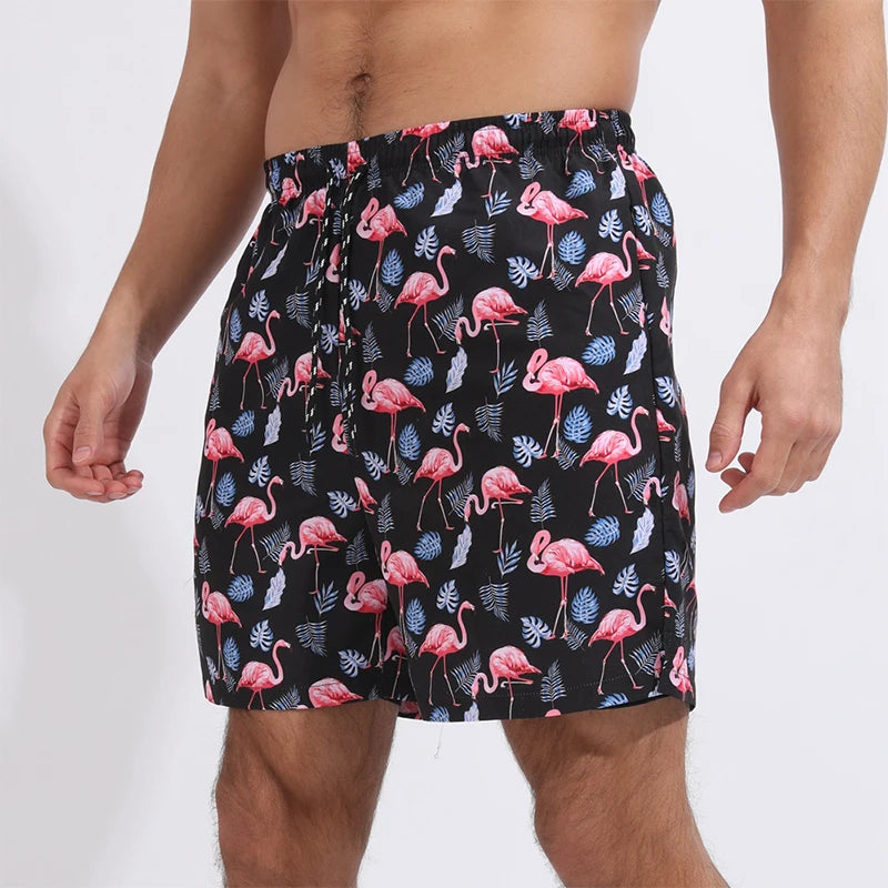 Summer Men's Surfing Swimwear Short Pants Fitness Exercise 2+1 Double Layer Beach Printed Shorts Male Sports Clothing