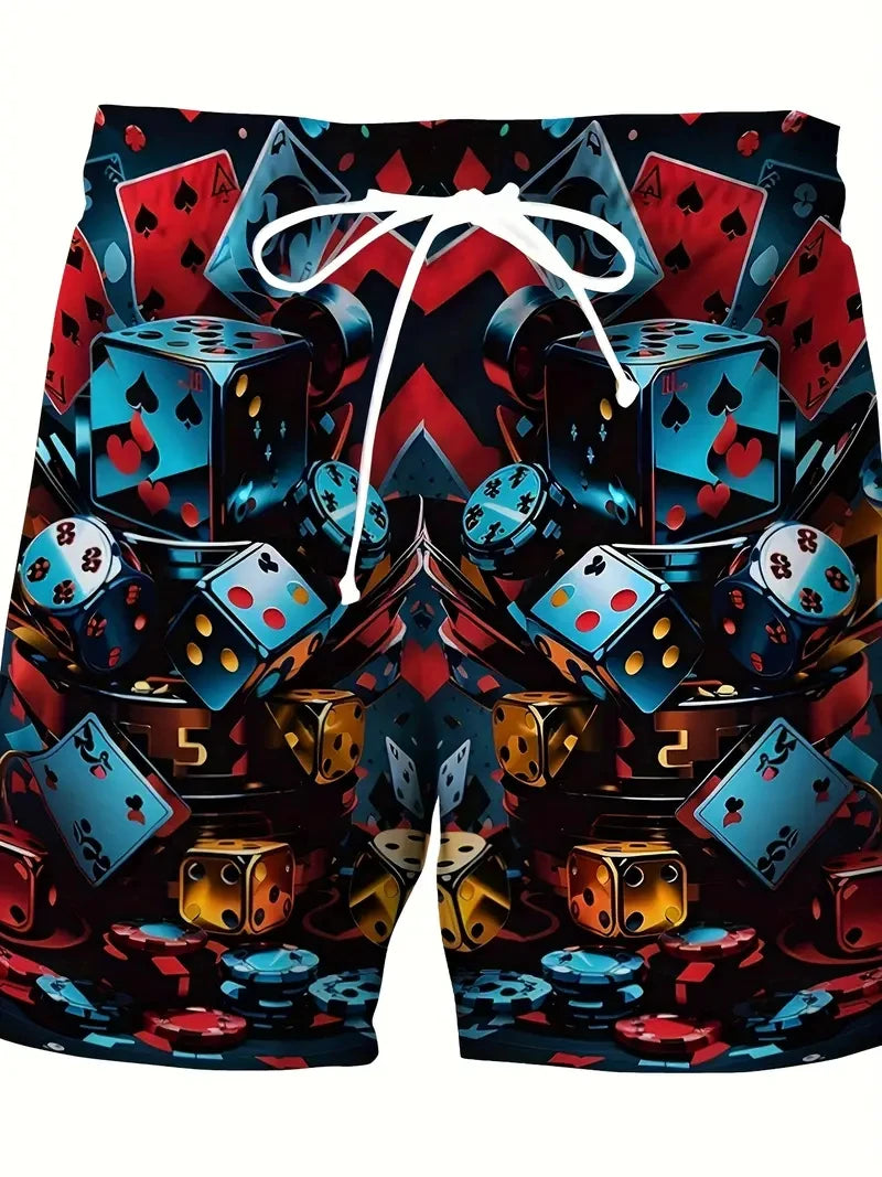 3D Poker Printed Men's Swim Shorts Trunks Poker Card Pattern Beach Board Shorts Running Sports Surfing Swimwear Clothes Man