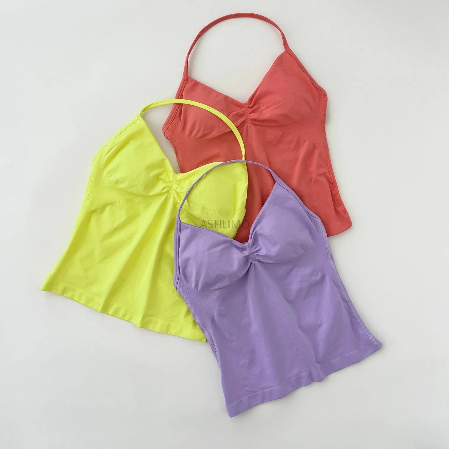 Longline Strappy Gym Top Backless Gym Clothes Women Scrunch Built-in Bra With Removable Cups Yoga Tank Tops