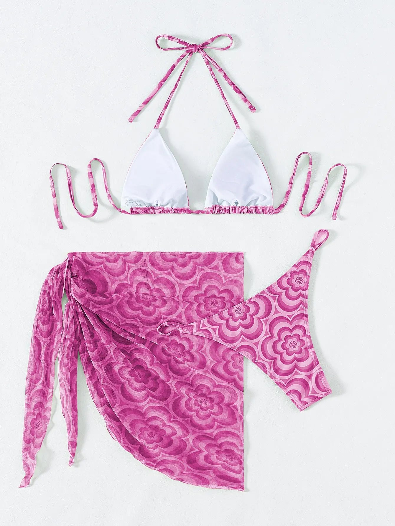 3 Pieces Floral Triangle Thong Bikini Women & Beach Skirt Swimwear Female Swimsuit Beachwear Bathing Swimming Suit