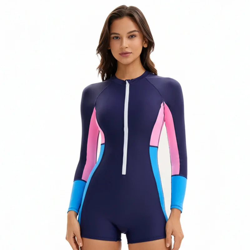 Modest Long Sleeve Swimsuits for Women Bathing Suit Rash Guard Surfing One Piece High Neck Swimwear Modest Beach Wear