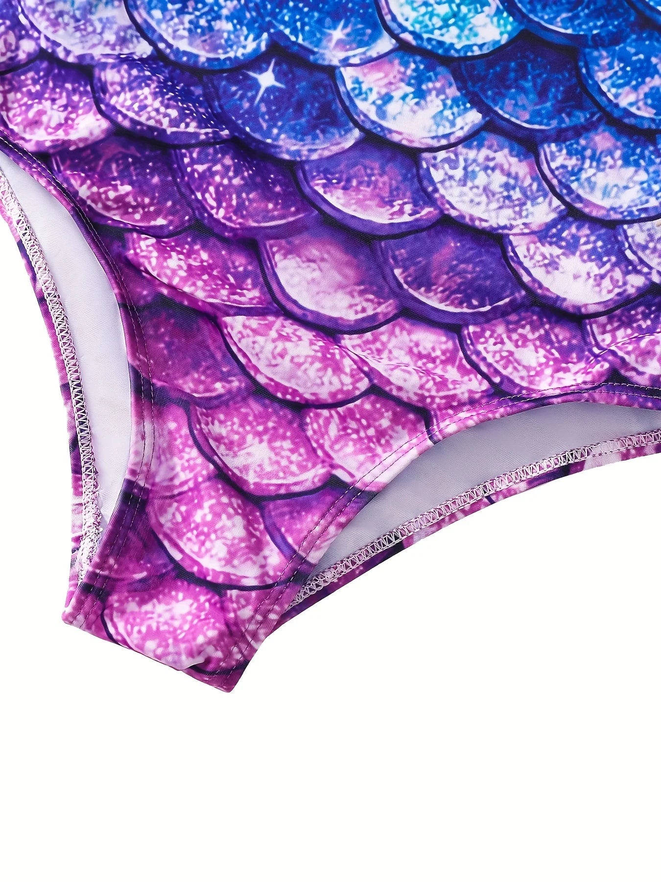 Bikini-cut Bottom Girls Swimsuit, One-Piece Sleeveless 3D Scale Print Swimwear, Beach Half Backless, Kids Ages 3-12 Swim, Summer