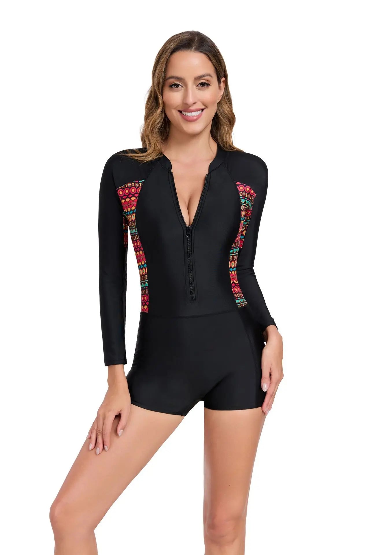 Zipper Patchwork One Piece Swimsuits Closed Long Sleeve Swimwear Sports Surfing Women's Swimming Bathing Suits Beach Bather