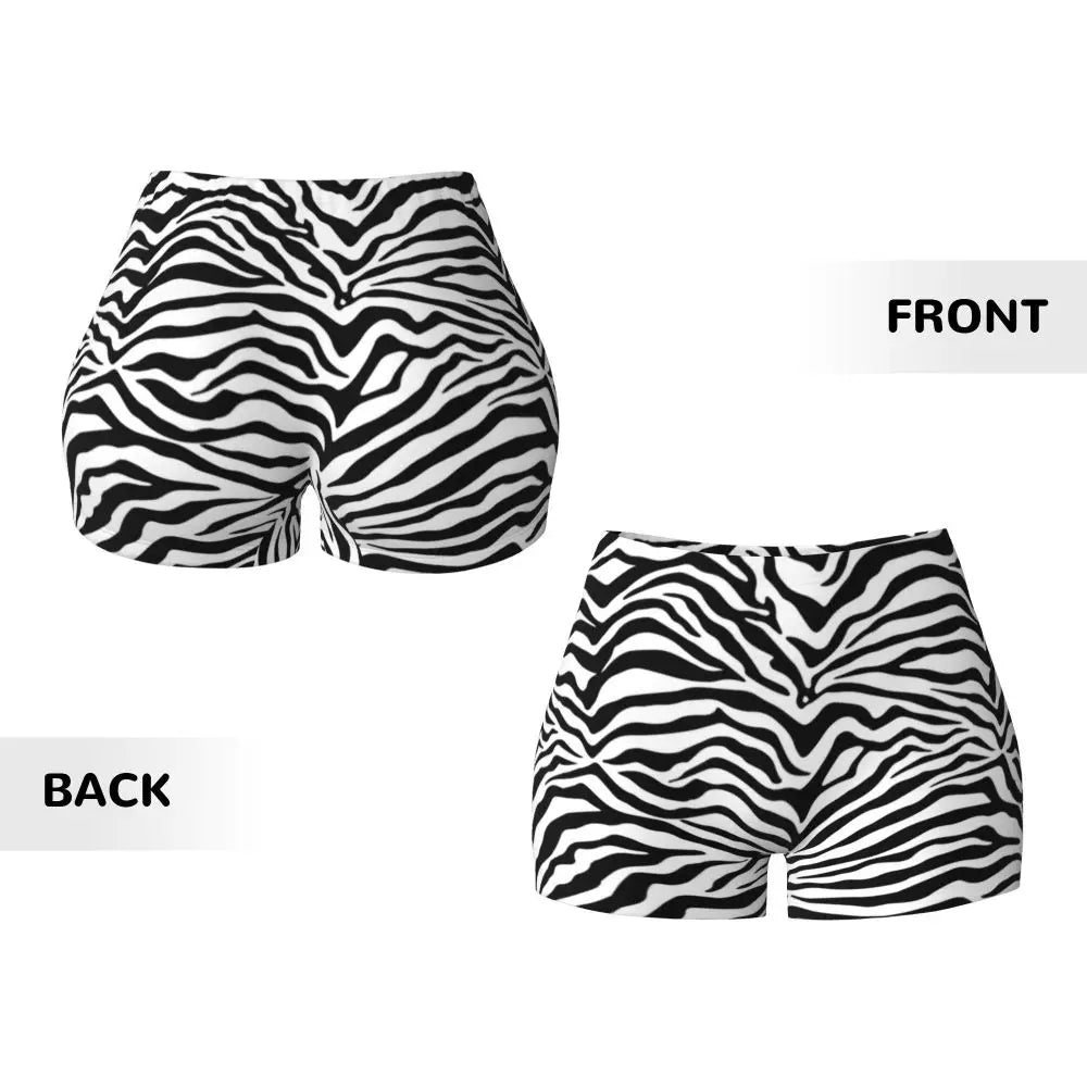 Wild Animal Designs Yoga Shorts Women Black And White Zebra Skin Stripes