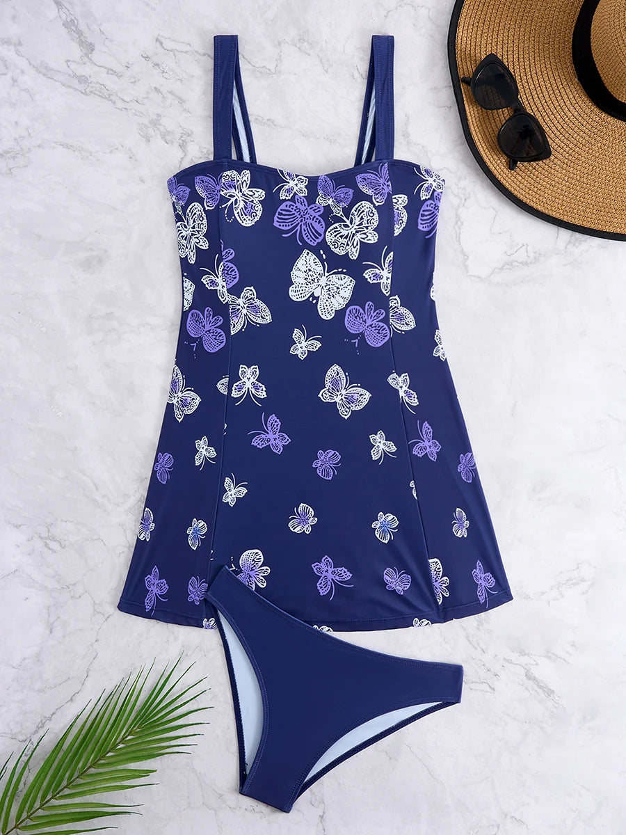 Tankini Beach Dress Two Pieces Swimsuit Women Printed Swimwear Female Bathers Bathing Swimming Swim Suit Summer Beachwear