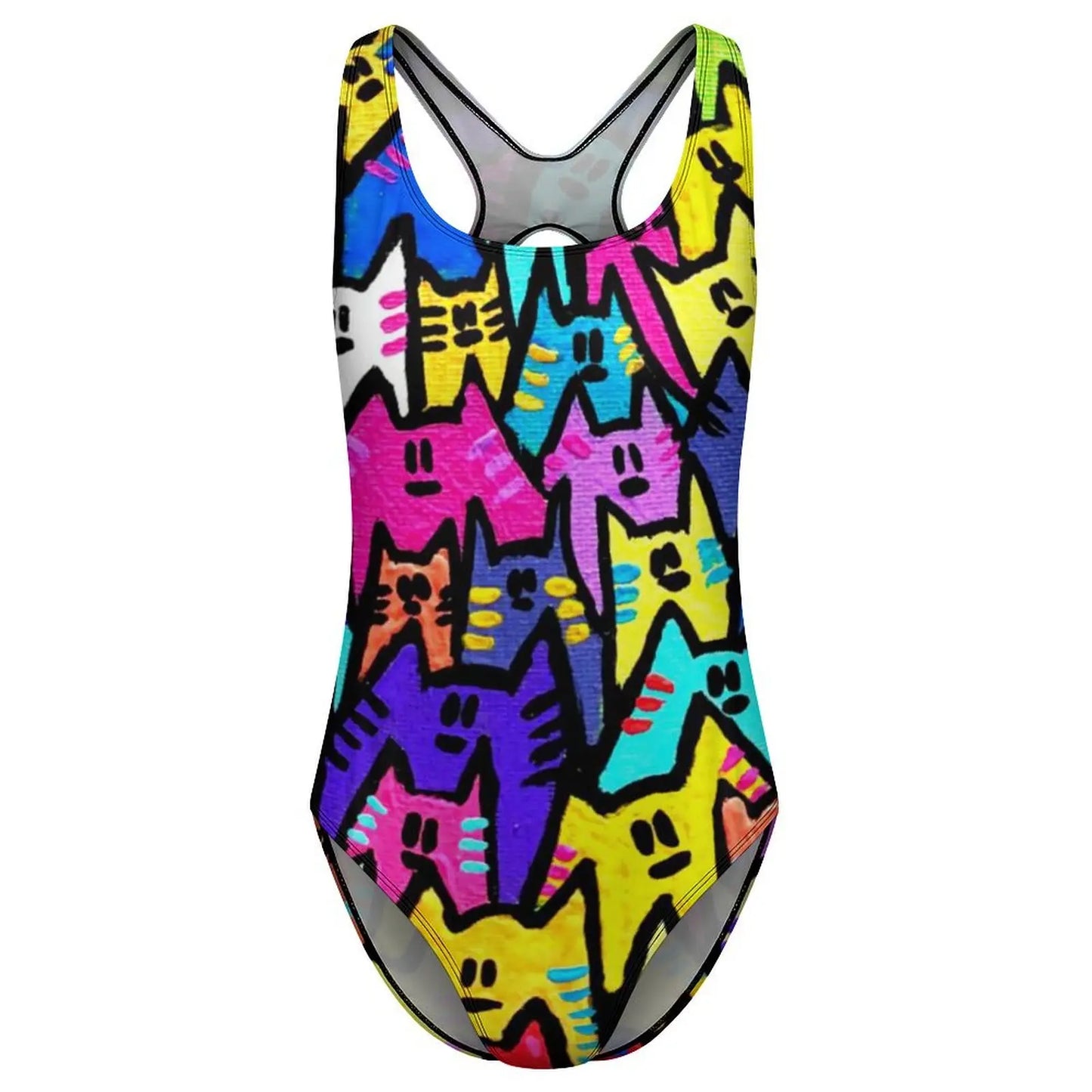 Funny Cat Swimsuit Colorful Cats Pop Art Swimwear One-Piece Fitness Bodysuit Cut Out Bathing Suits Ladies Push Up Beachwear
