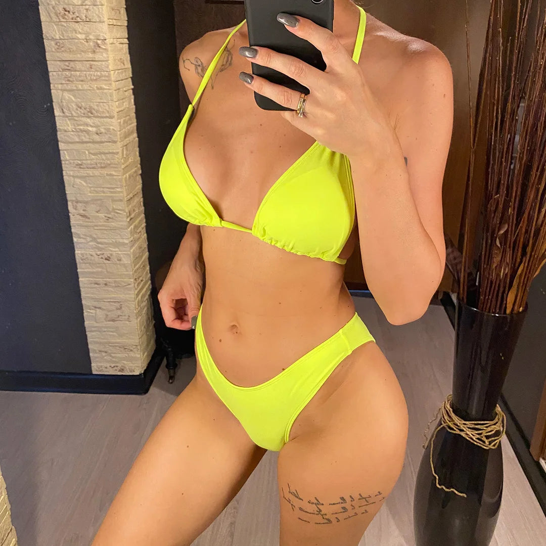 3 PCS Halter Bikini Women Swimwear Female Swimsuit Three-pieces Bikini set With Cover Up Bather Bathing Suit Swim Lady