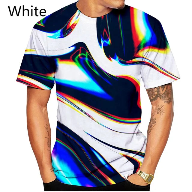 3D rainbow corlorful Printing Black And White Vertigo Hypnotic Short-sleeved T-shirt Men Women Tops pullover Tees